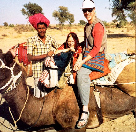 camel driver Arjun, Stephanie and Jeffrey